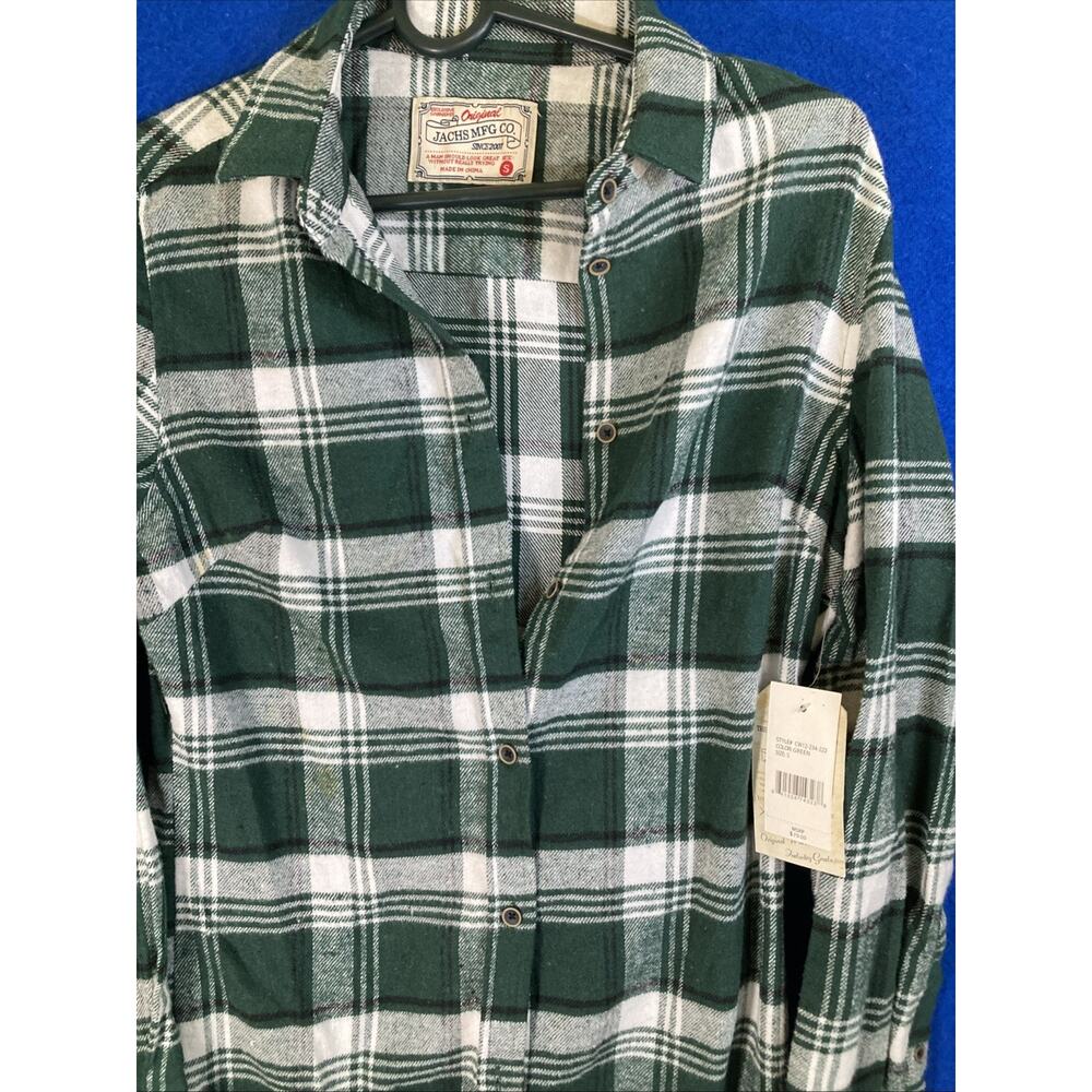 Jachs NY Girlfriend Plaid Flannel Shirt Dress Women’s Small Green White Tunic S - Picture 2 of 16